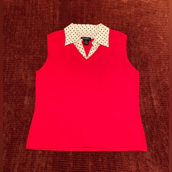 Red Sweater Vest with White Shirt Collar - Picture 4 of 11